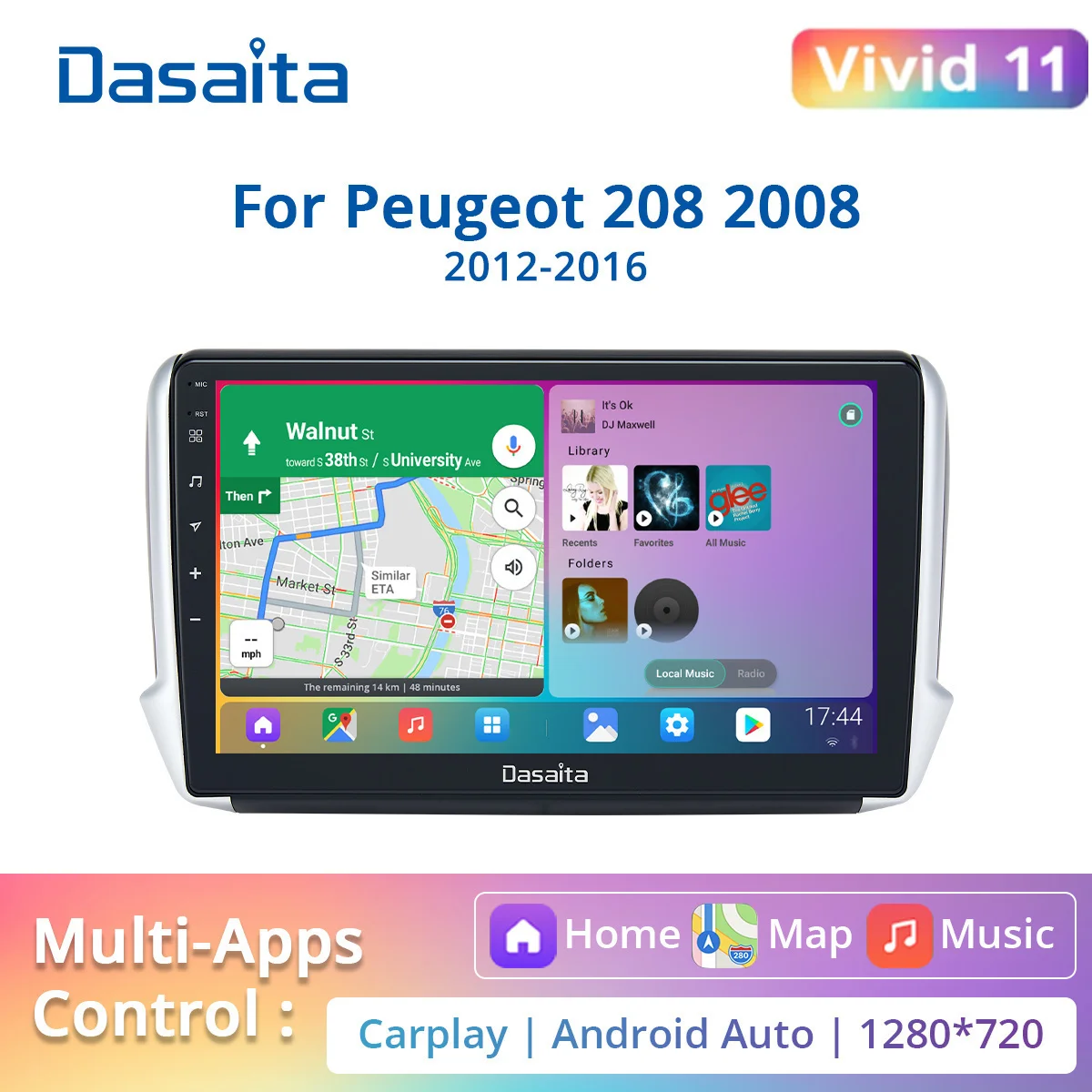 

Dasaita For Peugeot 208 2008 2012 2013 2014 2015 2016 2017 2018 Car stereo 10.2" Touch Screen IPS 1280*720 Radio GPS Navi HA5404