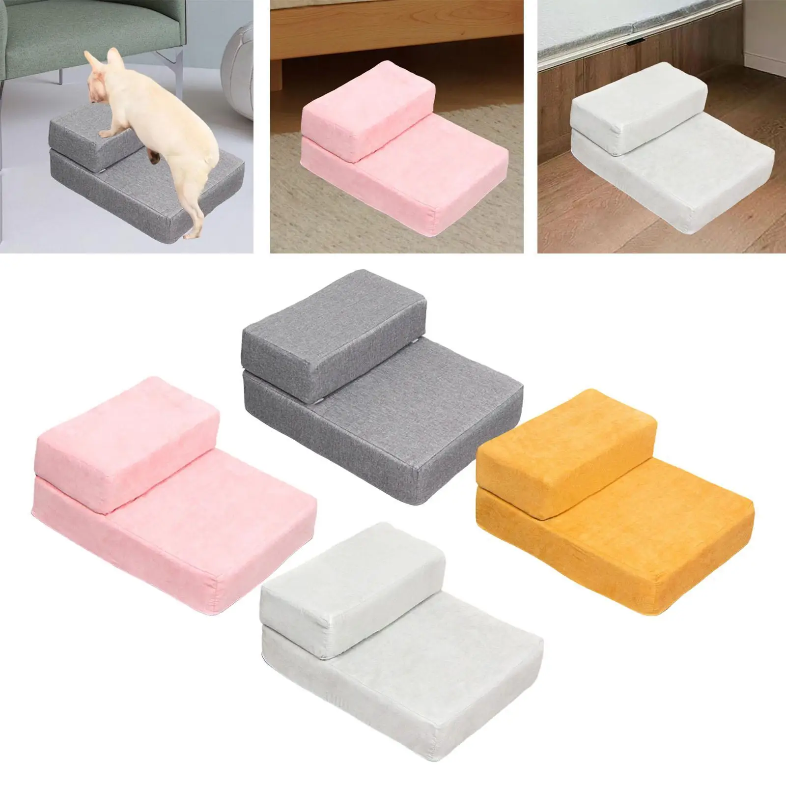 Dog Stairs with Washable Cover Staircase Ladder for High Bed and Couch Soft Pet Climbing Steps Pet Stairs for Small Dogs