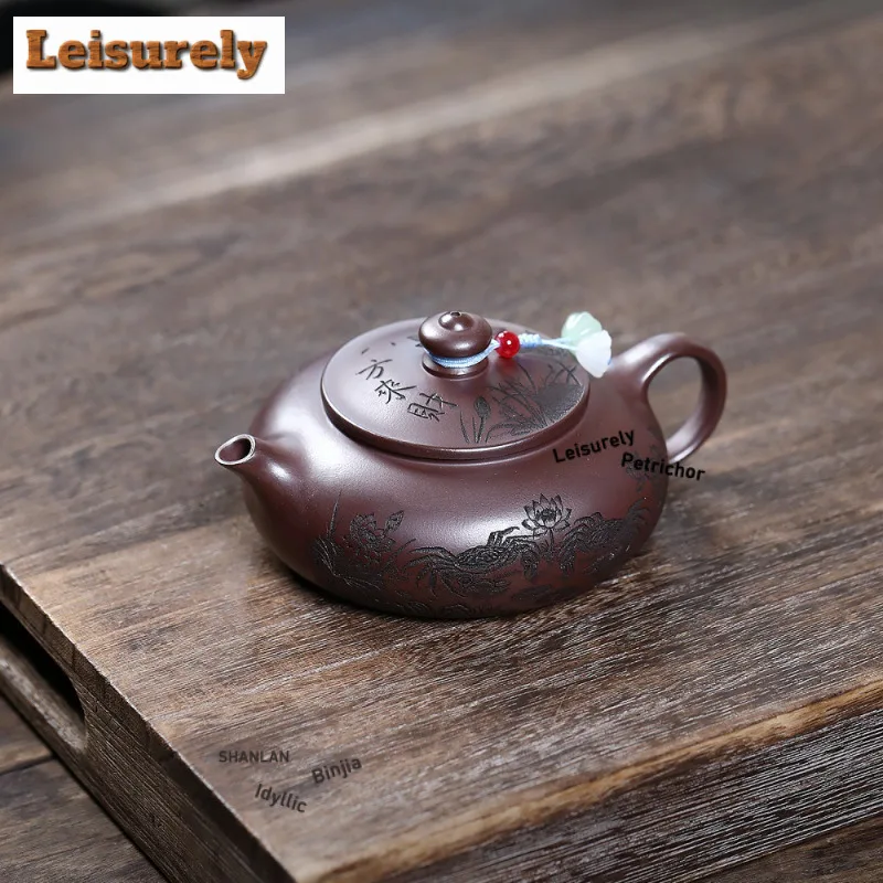 150ml Yixing Purple Clay Teapots Handmade Han jiang Pot Raw Ore Stone red Mud Tea Brewing Kettle with Strainer Zisha Tea Set