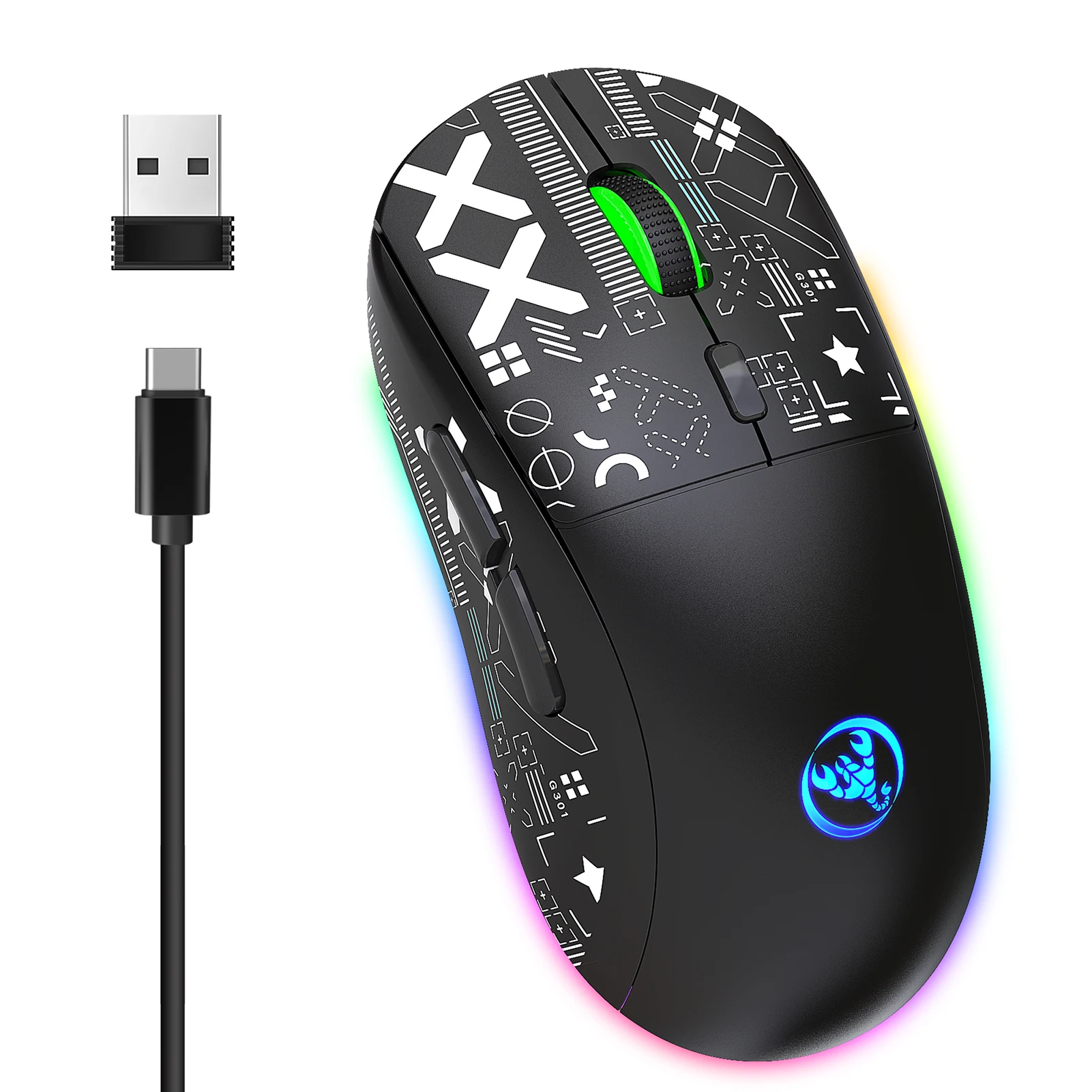 Mouse mec nico sem fio hxsj t90 2 4g design ergon mico rgb 10 milh es