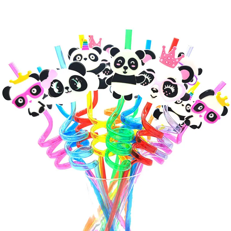Description Picture 2 of item8pcs 26cm Panda Theme Helical Straws Cartoon Animal Reusable Plastic Drinking Straws for Birthday Party Wedding Party Supplies