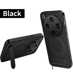 OPPO Find X9 Ultra Carbon Fiber Magnetic Leather Hard Case with Kickstand - Matte Finish - Find X9 (Black)