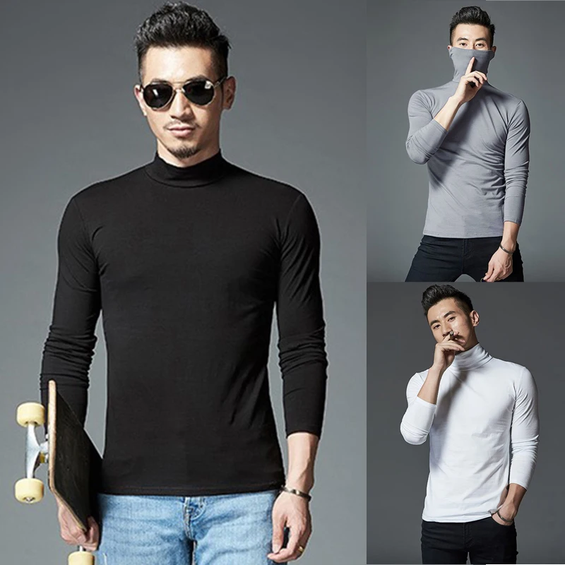 Description Picture 2 of itemCasual Men's Thermal Underwear Slim Turtleneck tops Long Sleeve solid color basic Tops T-shirt undershirts Pullover man clothing