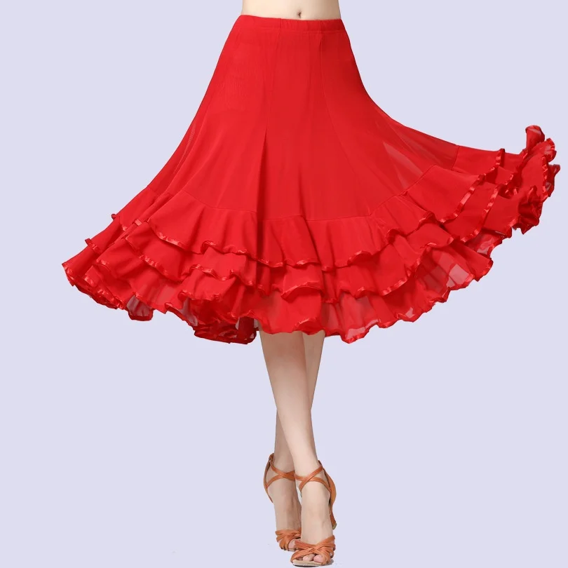 Red blue black Ballroom Dance skirt middle Length For women girls Rumba Salsa chacha ballroom dancing Large Swing Skirt women dance skirt