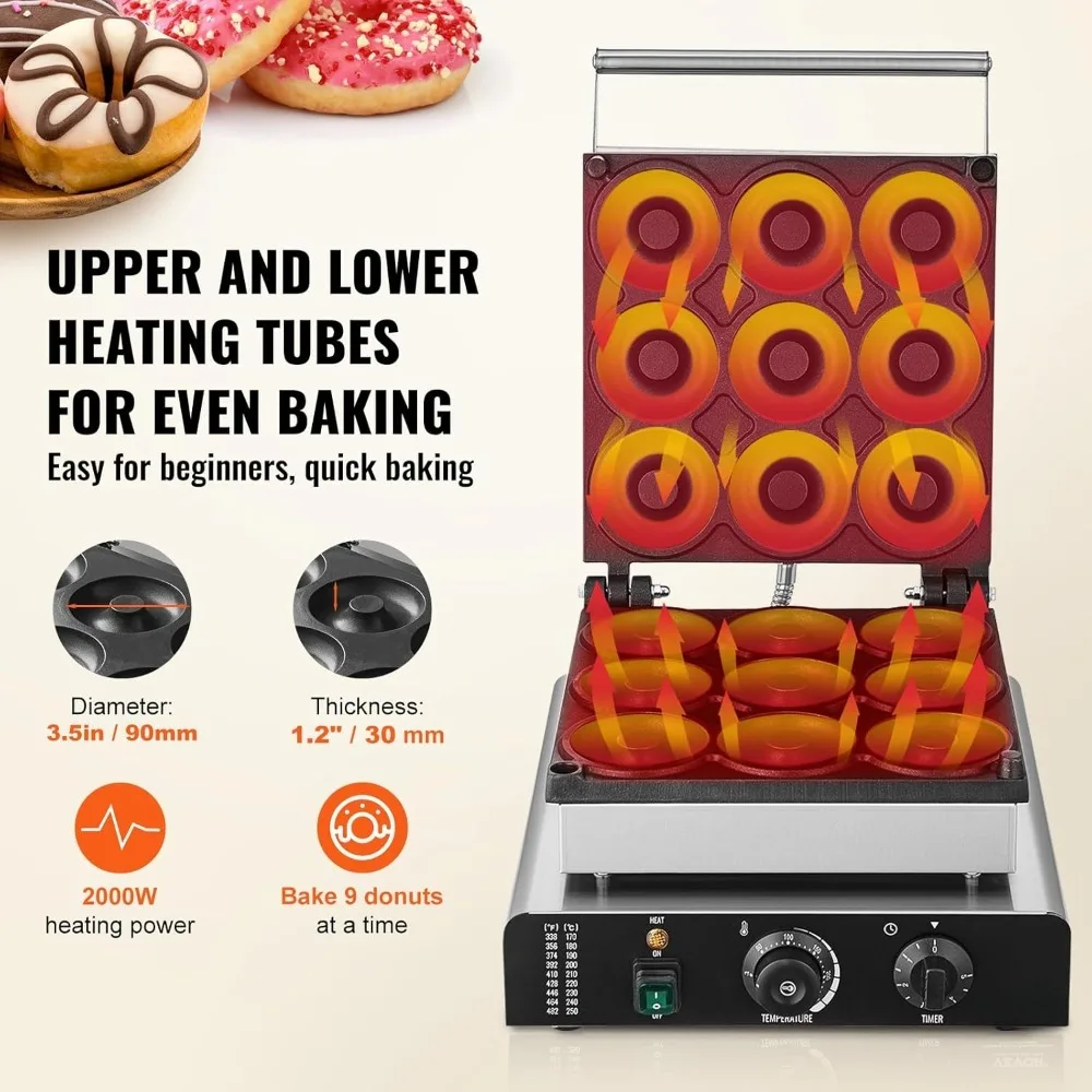 Doughnut Maker, commercial 9-hole double-sided heated waffle maker, for restaurant and home, breakfast maker 2