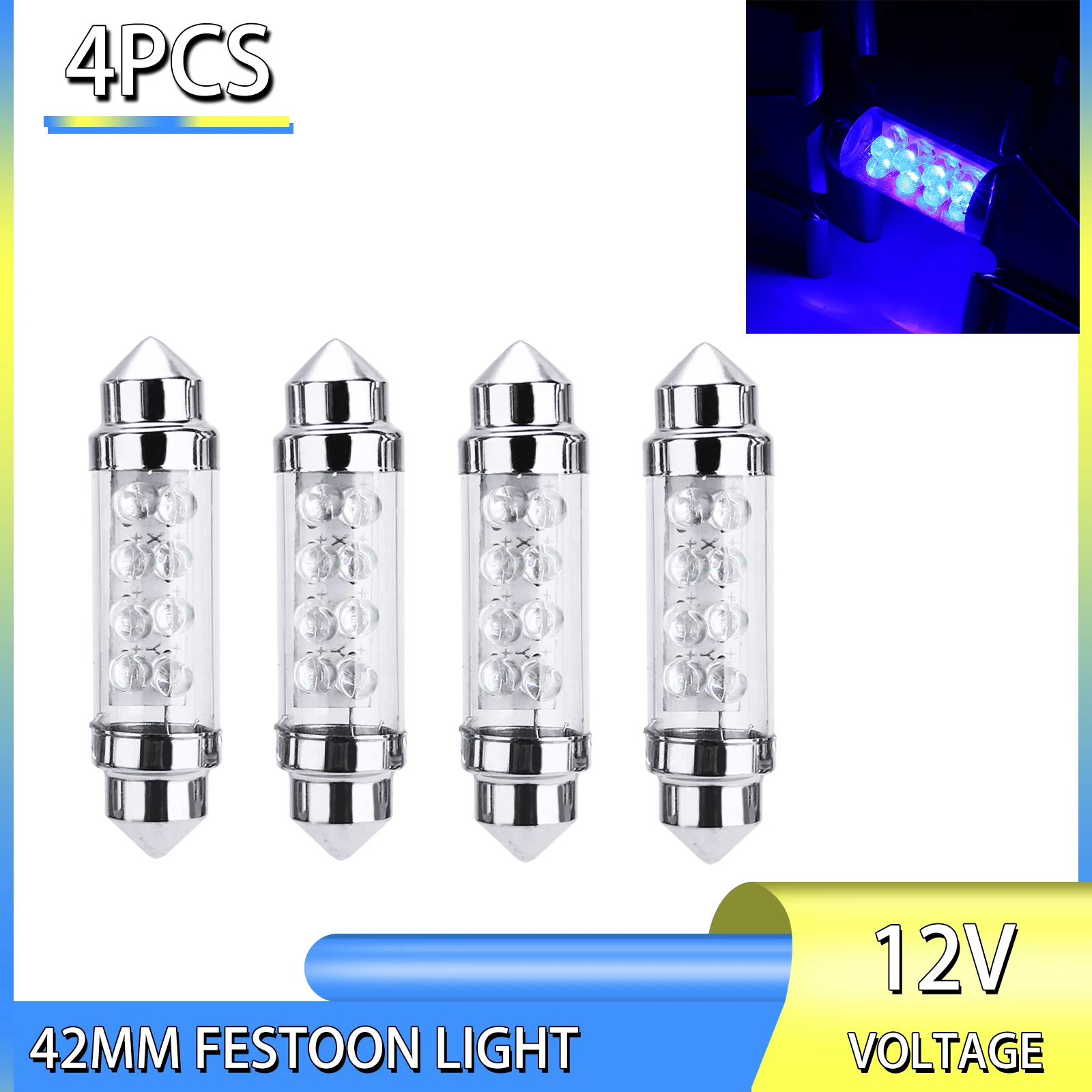 

Mayitr 4pcs 12V 42mm Festoon Dome Light 8LED Blue Car C5W 239 Interior Reading Lamp Bulb FOR Car Lighting