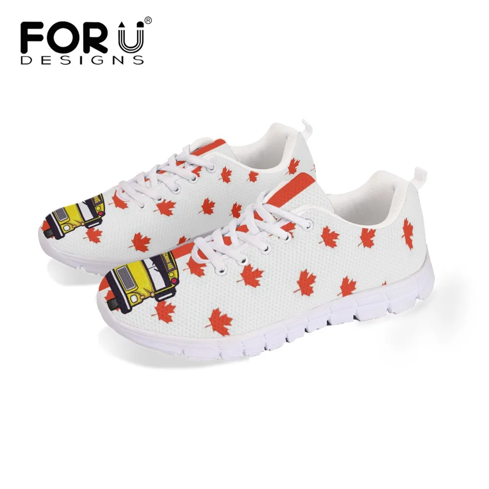 FORUDESIGNS School Bus Driver Print Canadian Flag Women Flat Shoes