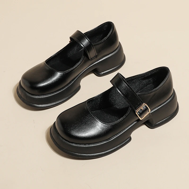 

Туфли женские на толстой подошве, Туфли Мэри Джейн в студенческом стиле, маленькие кожаные туфли с закрытым носком, лоферы, женская обувь большого размера