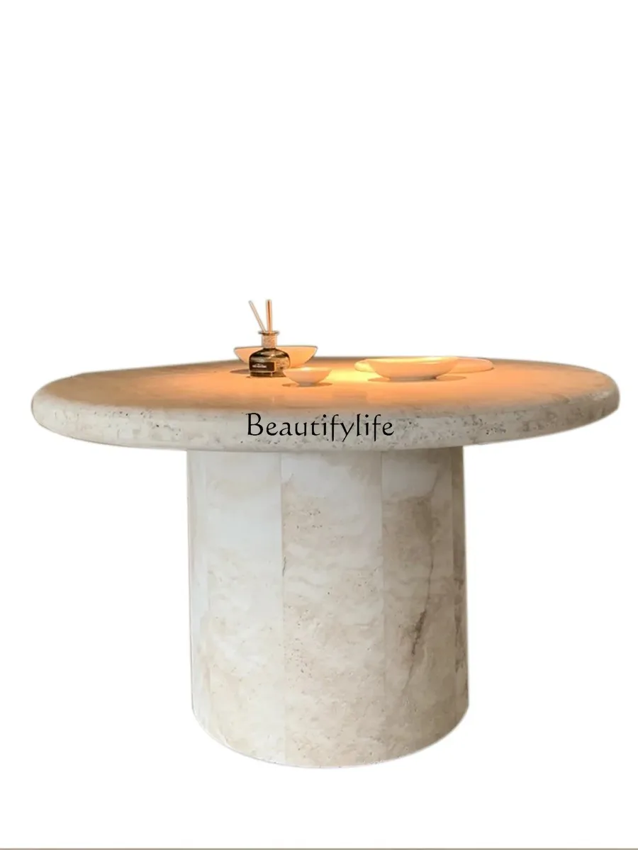 

Dining Table Marble Cave Stone round Table Natural Custom Silent Style Super White Table Italian Style High Sense