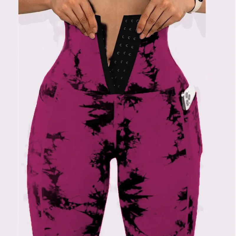 Spring and Fall Yoga Exercise Leggings Fashion Women's Tie-dye Patchwork Pocket Large Size Breathable Tight