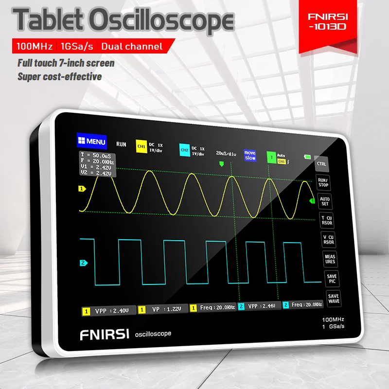 

Digital Tablet Oscilloscope FNIRSI-1013D Dual Channel 100M Bandwidth 1GS Sampling Rate Mini Tablet Digital Oscilloscope