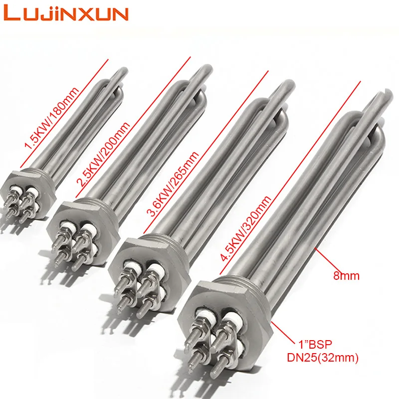 Caldeira de Rosca Bsp Aquecedor de Água Elemento de Aquecimento de Imersão Todos 304sus 240v 1.5kw 2.2 kw 5.5 kw 3.3 kw 1.5kw 4.5kw Lujinxun-dn25