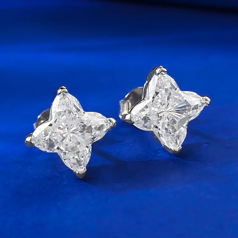 2023 New Quadrangle Shaped High Carbon Diamond Earrings for Women in Sterling Silver, High Quality European and American Style