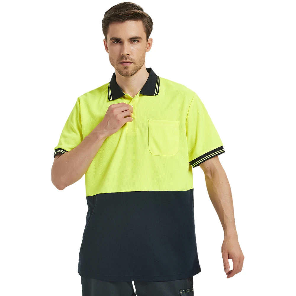 High Visibility Fluorescent Safety Polo Shirt Men Without Reflective Tapes Dry Fit Hi-Vis Work Shirt Reflective Workwear