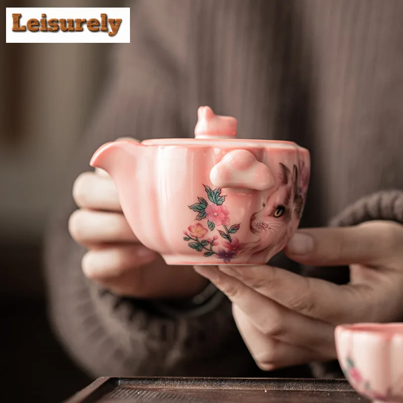 Red Powder Lard Jelly Travel Tea Set Kit Japanese 1 Pot 2 Cups Household Tea Brewing Organizer Portable Camping Handbag Supplies