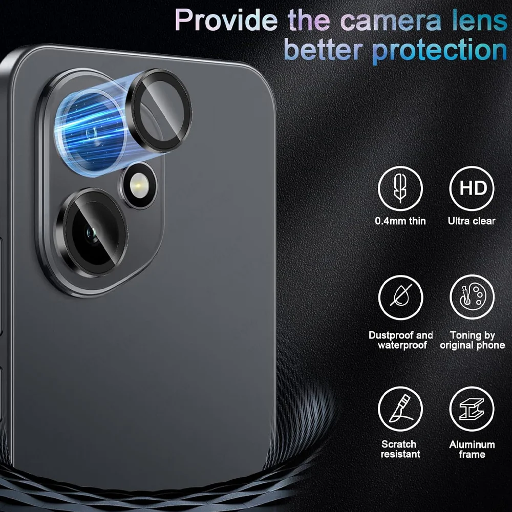 Enhanced Camera Protector with 9H Tempered Glass and 3D Metal Lens Ring Cap