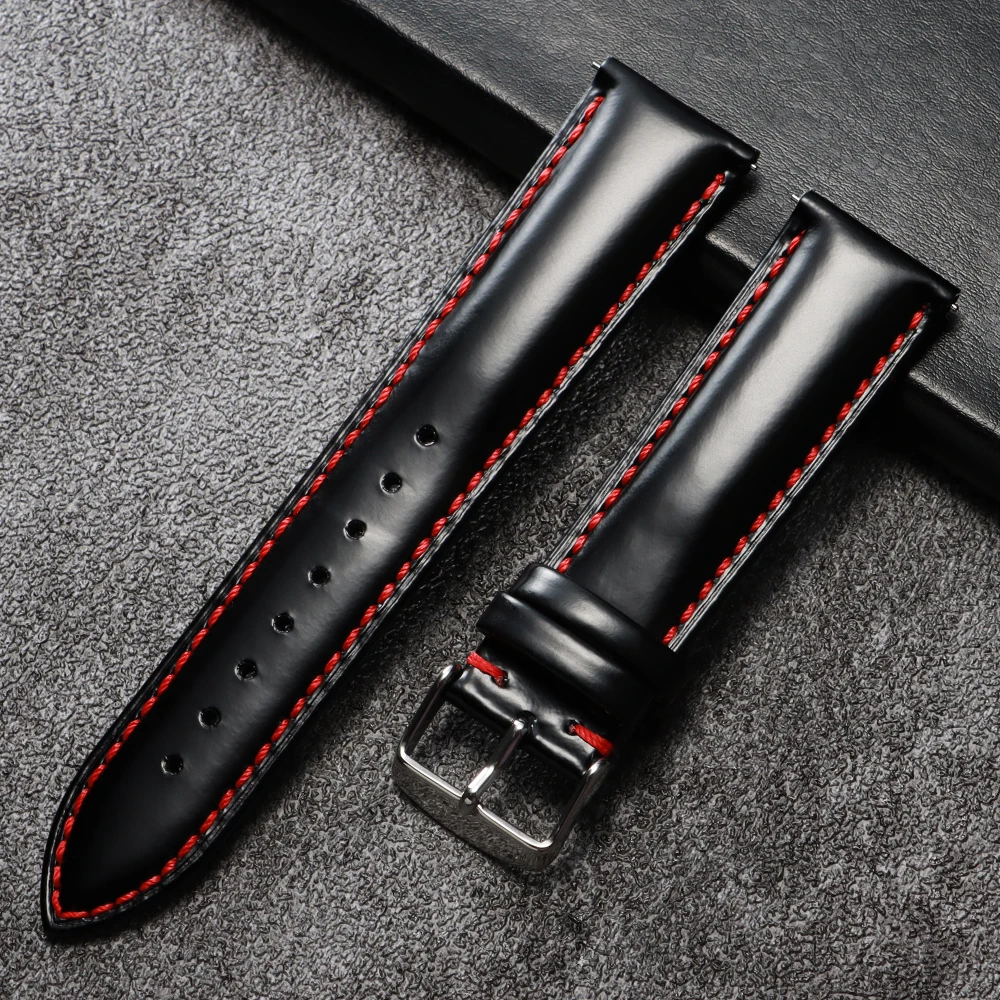 Vintage Polished Cowhide Quick Release Stitching Watch Strap, 20-22mm Universal Wristband