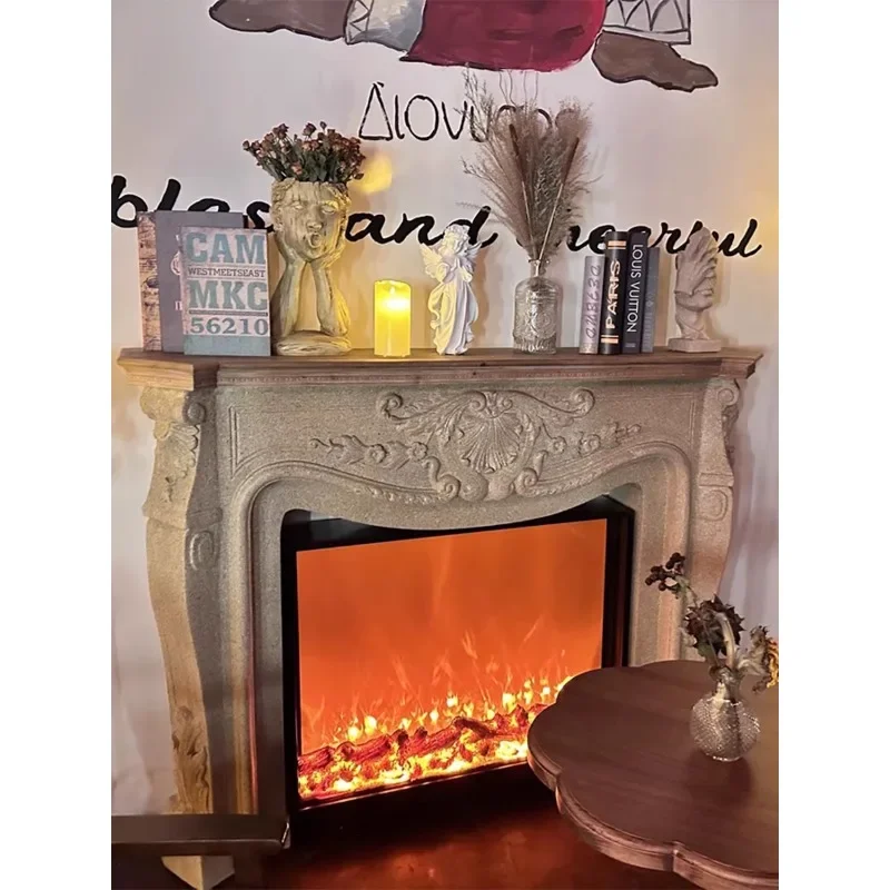 French retro solid wood marble white fireplace American fireplace cabinet mantel French living room decorative cabinet