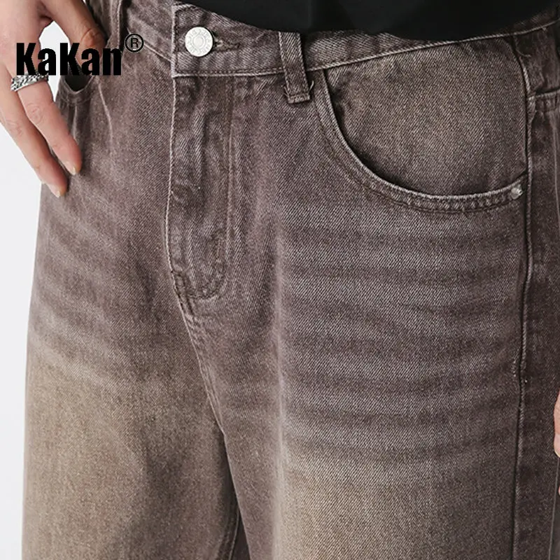 Kakan - New Coffee Vintage Korean Edition Jeans, Youth Popular Elastic Free Loose Fit Long Jeans K50-467