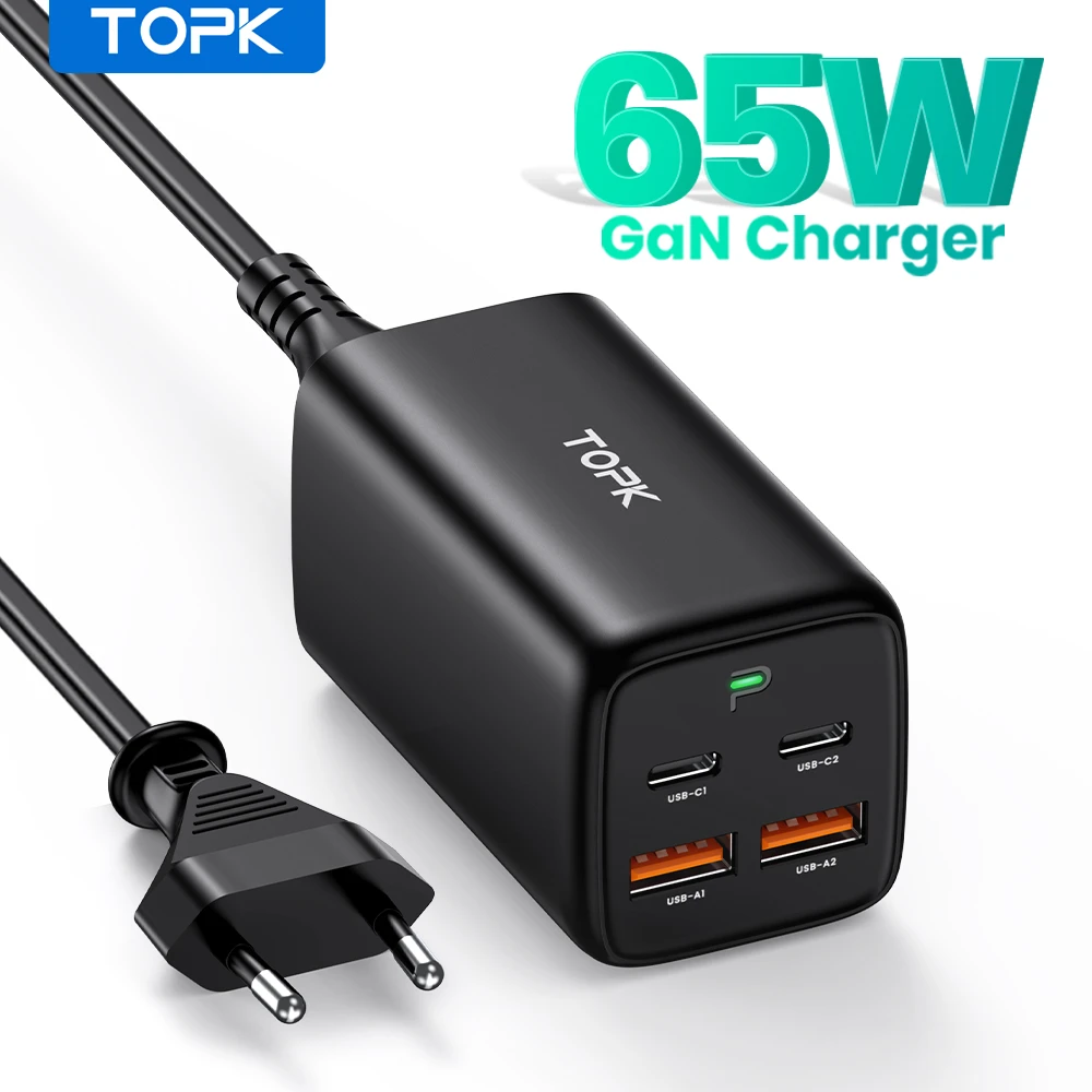 usb c 5v 3a TOPK B15-C4 65W GaN Charger Quick Charge QC 4.0 3.0 Type C USB-C PD AFC Desktop Fast USB Charger for iPhone 12Pro Macbook Laptop phone charger