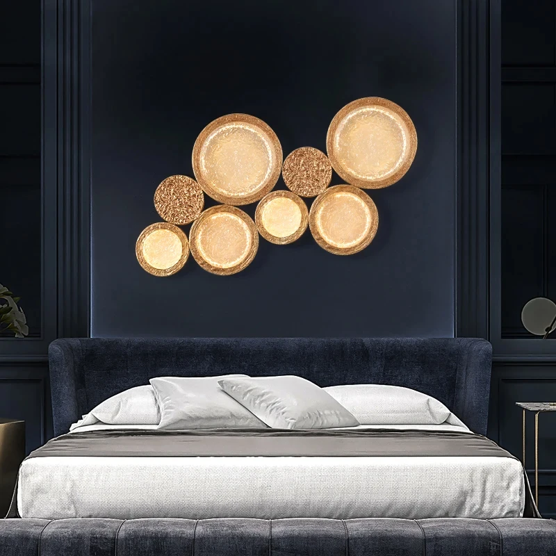 

BUYBAY Copper Bedside Luminaire LED Wall Lamp Creative Water-Pattern Glass Bedroom Indoor Loft Aisle Corridor Wall lights