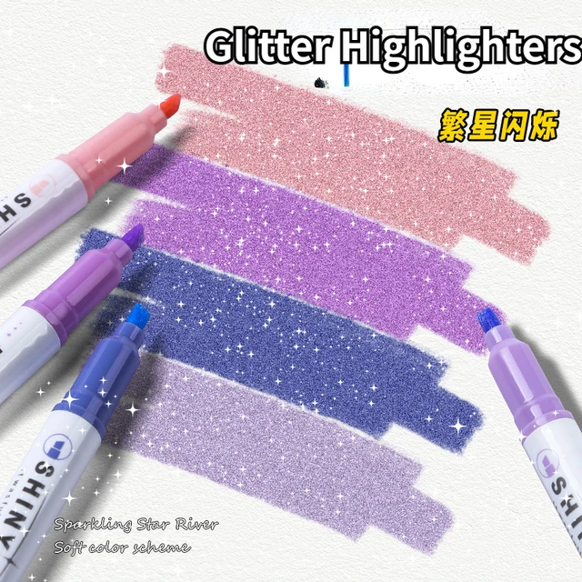 4Colors/box Fine Glitter Highlighter Pen Set Pastel Fluorescent Markers  Scrapbook Painted Stationery Flexible Line Width Supplie - AliExpress