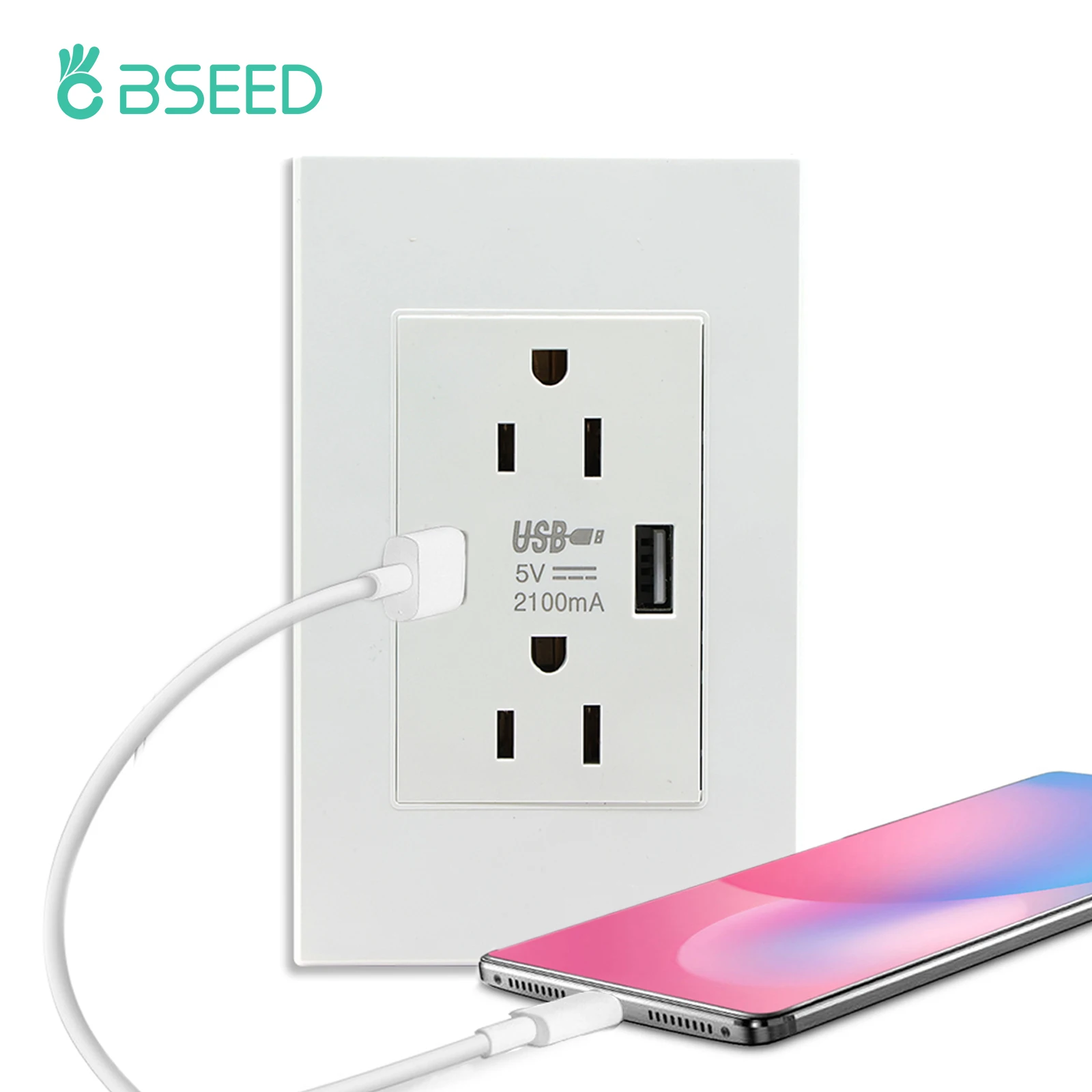 BSEED Double US Wall Sockets With Dual USB Port Charger 5V 2.1A