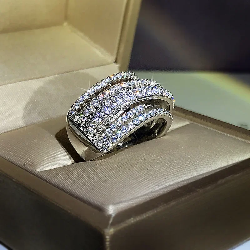 925 Sterling Silver Women Rings Interweave Design Zirconia Wedding Ring Valentine Present Jewelry Anniversary silver ring wedding rings silver rings