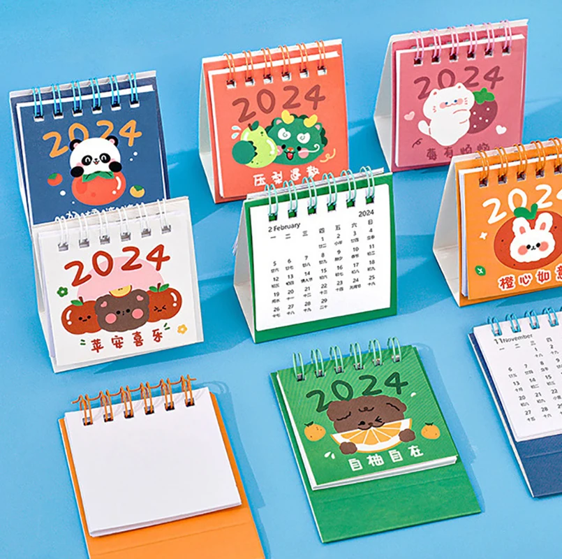 2024 Loose Leaf Ring Desk Calendar Creative Cartoon Desktop Mini Calendar Student Daily Planner Calendar Decoration Ornaments