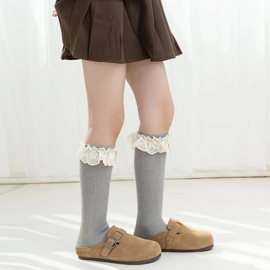 3 Pairs New Baby Knee Long Tube Socks Autumn Winter Children Cotton Sock For Girls Knee High Sock Ruffle Kids Floor Socks 3-9Y