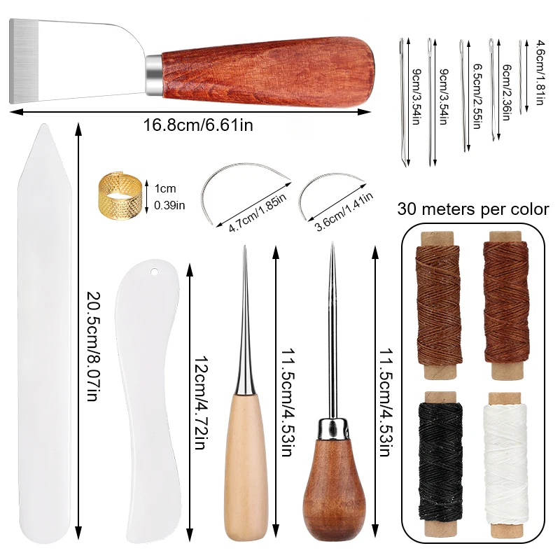 Professional Leather Tools Set With Wooden Handle Leathercraft Cutting Knife Handmade Sewing Tools Accessories Kit