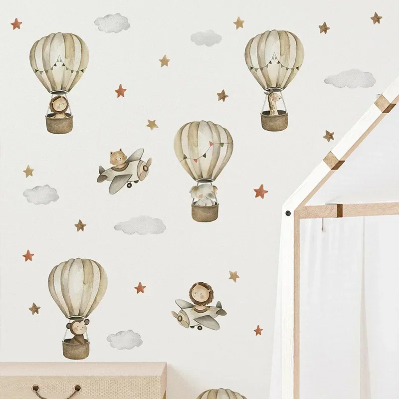 Nordic Cartoon Animals Elephant Giraffe Hot Air Balloon wall stickers luminous wall stickers vinyl decal stickers children room decoration for Kids Boys Girls Baby Room Decoration Children Wallpaper