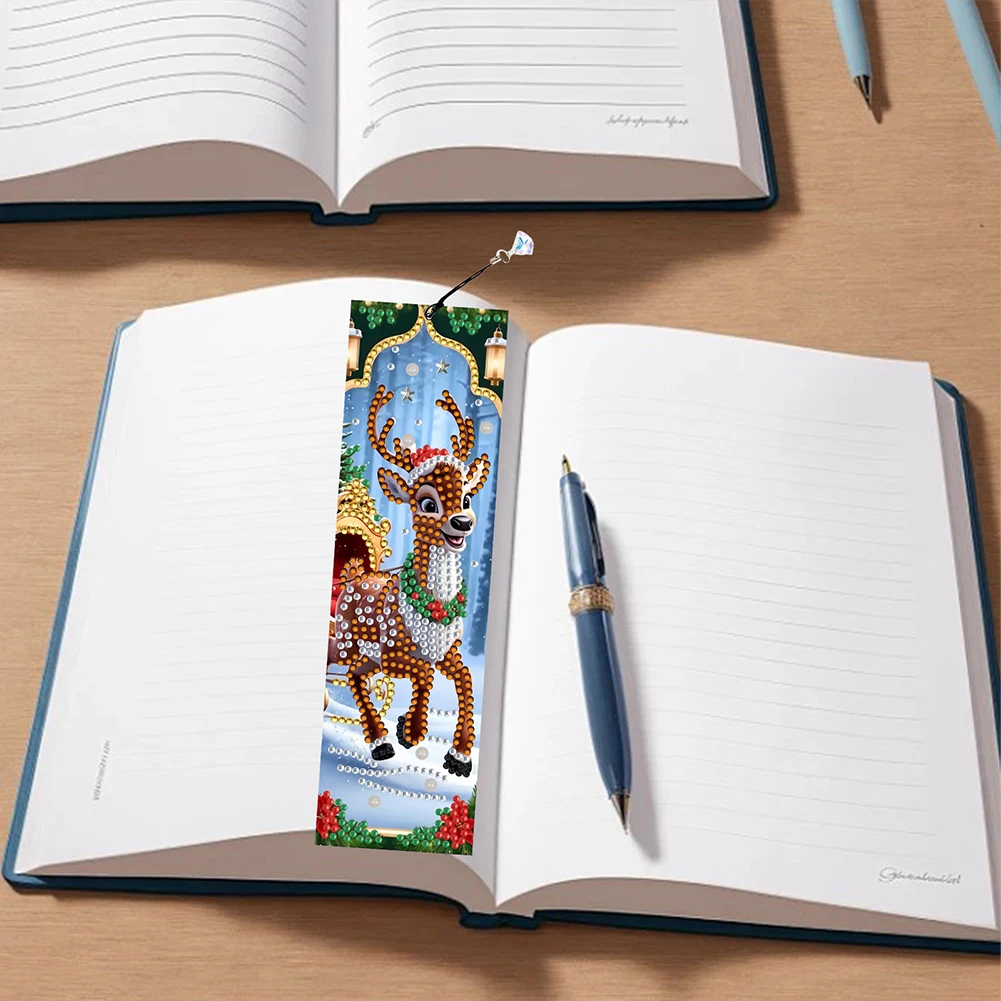 8Pcs Christmas Patterns DIY Diamond Painting Bookmark Irregular Shaped Diamonds for Readers Home Office Book Decor & Gift Idea