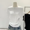 Off-shoulder Drape Short Sleeve T-shirt Women's Summer 2024 New Style Cropped Waist-fitted Drawstring Top Stylish Casual Wear 2