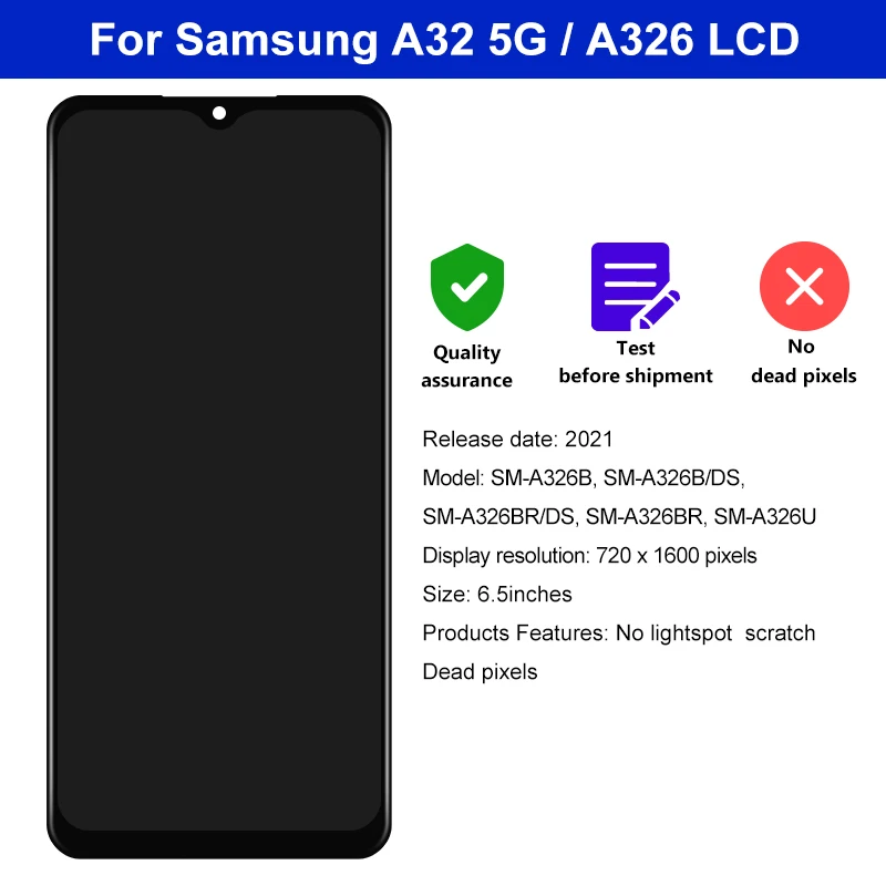 6.5 ''NUOVO Schermo Per Samsung A32 5G Display LCD Touch Screen Digitizer Per Samsung A32 5G A326 A326B A326U Display di Ricambio - Image 2