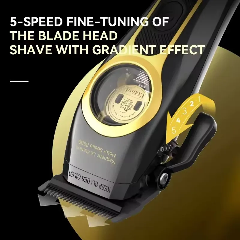 Máquina de cortar cabelo profissional Kemei KM-2373 com motor de levitação magnética, 8800 rpm e base de carregamento._voghion.com