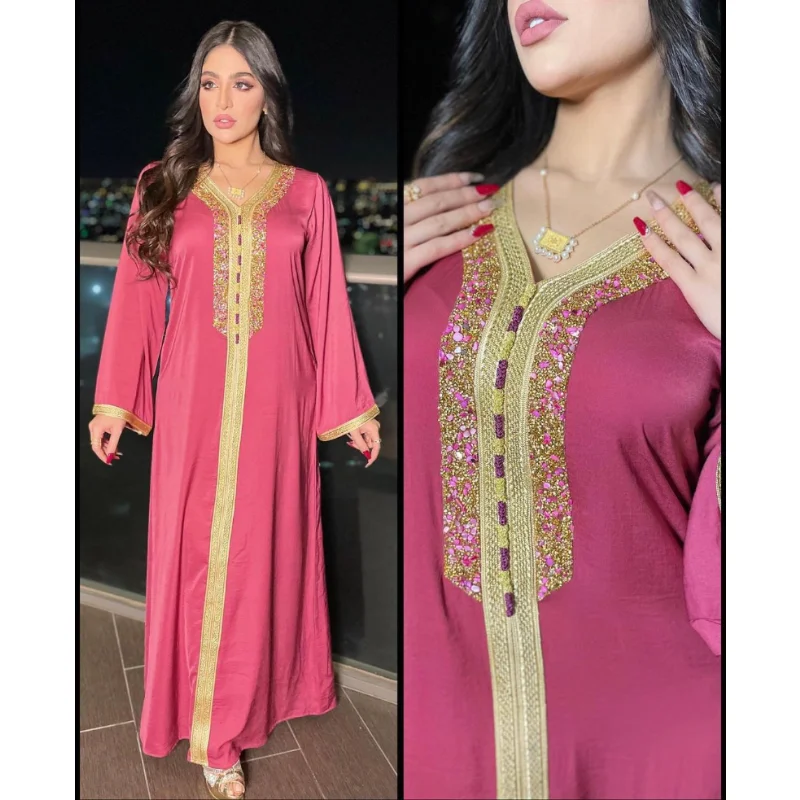 

Middle Eastern Kaftans Women Hot Diamond Robe Pink Dress