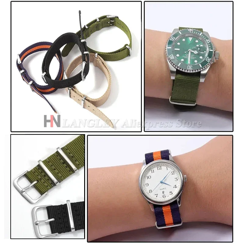 Nylon Army Sports Black Watch Strap - Fabric Band with Buckle