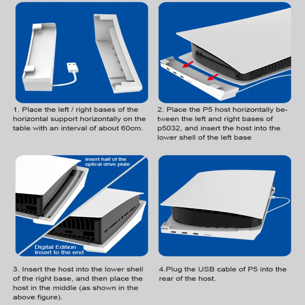 MENEEA Horizontal Stand for PS5 Console with 4-Port USB Hub, Upgraded Base  Skate Holder Accessories for Playstation 5 Disc & Digital Edition,3