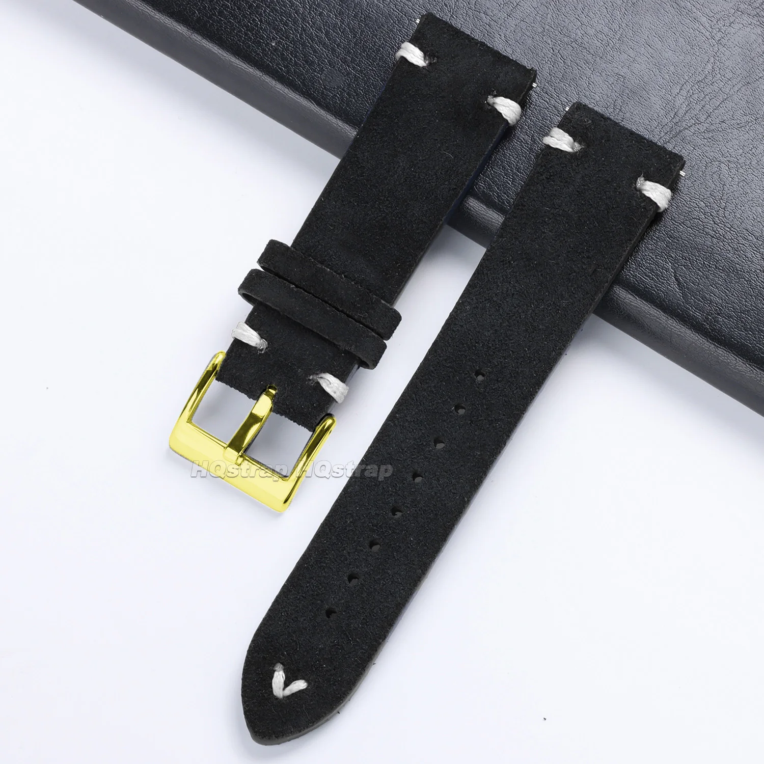 Luxurious Gold Buckle Vintage Suede Leather Strap with Quick Release