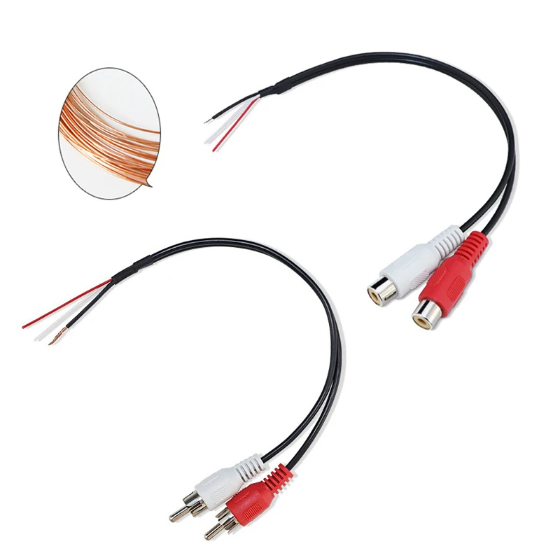 2 Way RCA Male Female Connector Extension Cable Shielded Wire Car Audio Red White Copper Wire 20cm for Car Rear Sight Dual Head