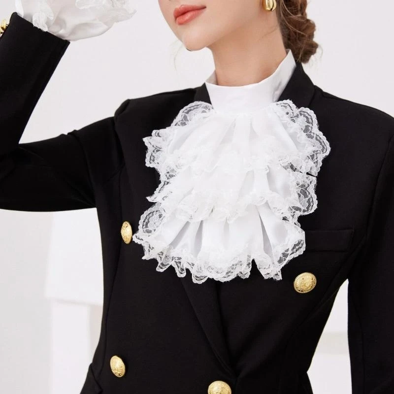 Col Jabot En Dentelle Blanche - Amovible, à Volants - Accessoire Costume Steampunk, Mariage, Soirée à Thème