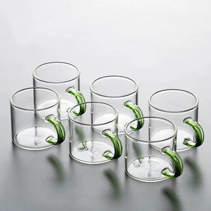 Transparent Glass Teacup with Handle Kung Fu Tea Cup Set Master Thick Heat-Resistant Green Coffee Wine Glasses