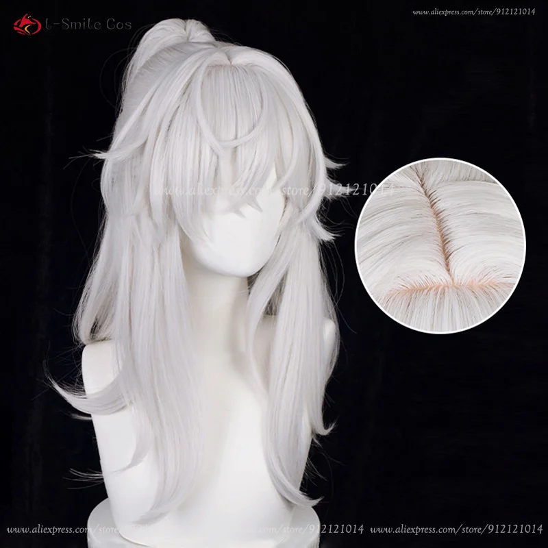 HSR Jing Yuan Cosplay Perücke 50cm Silberweiß mit Zopf Hitzebeständig inkl. Haarnetz 5