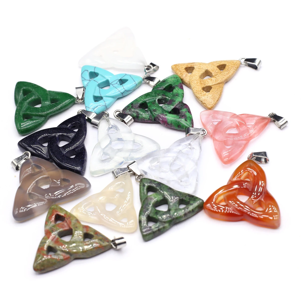 5PCS Natural Stone Agate Turquoise Epidote Unakite Three Ring Pendant Jewelry Making DIY Necklace Earrings Accessories Gift