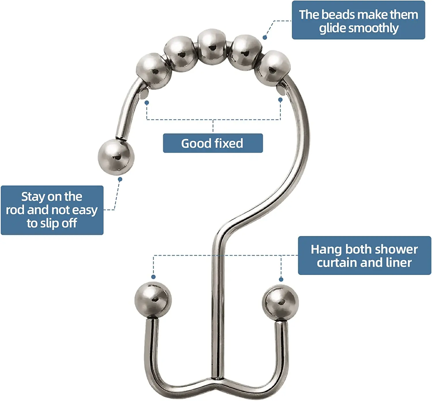 Shower Curtain Hooks Shower Curtain Rings Roller Polished Satin Nickel Ball Rustproof 12 pcs curtain hooks,shower curtain hooks