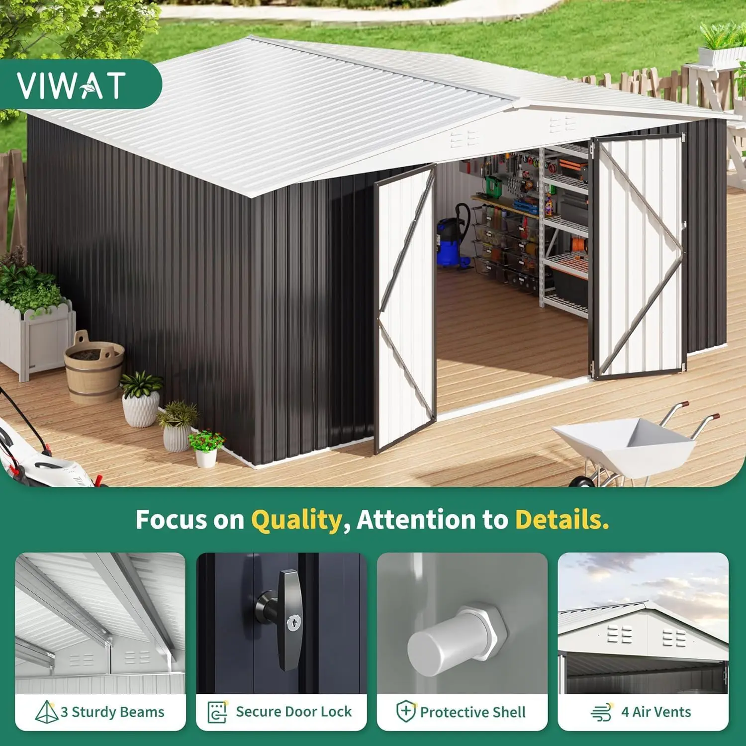 2025-hot12x14 FT Outdoor Storage Shed, Garden Shed with Updated Frame Structure , Metal Tool Sheds for Backyard Garden Patio Law