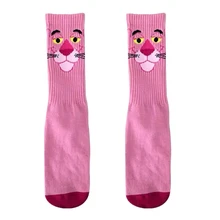 

1 pair Women sock Pink Leopard Head Crew Socks Naughty Cotton Ins Fashion Pink Panther Socks Trendy Personality Street Wear Sock