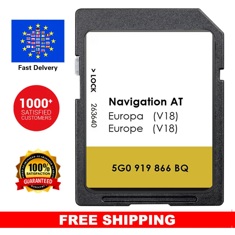 

for VW Navi AT V18 SD Card GPS Europa Sat Nav Maps Navigation MIB1 Discover Card Free Shipping With Anti fog flim