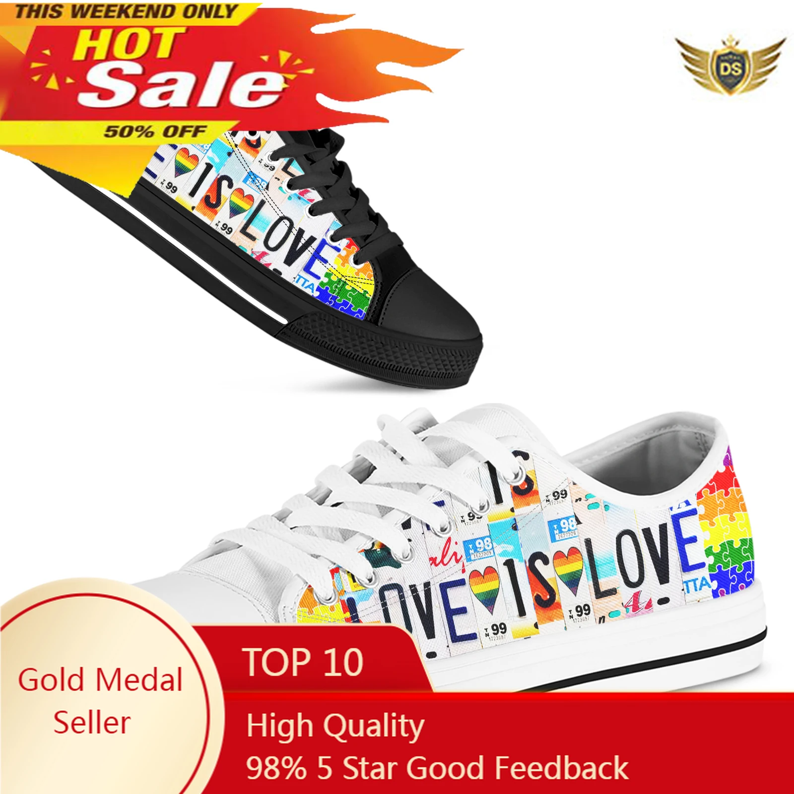 

License Plate LGBT Love Is Love 2023 New Women Vulcanize Shoes Canvas Sneakers Fashion Lace-up Rubber Flat Autumn Footwear